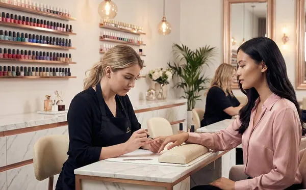 Manicure aan een marmeren nagelbar